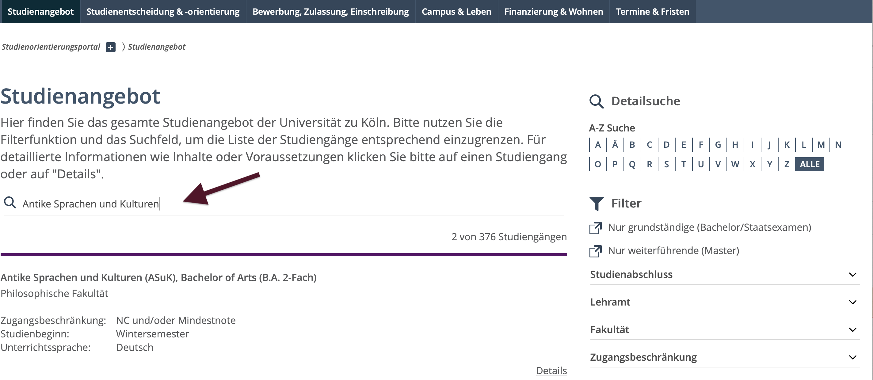 Studiengangsfinder